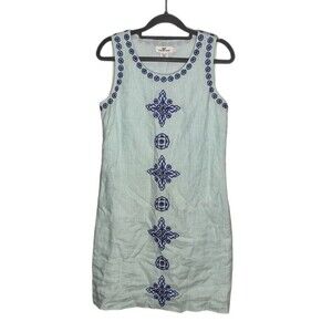 Vineyard Vines Blue Linen Shift Dress Womens 2 Embroidered Light Blue Beaded